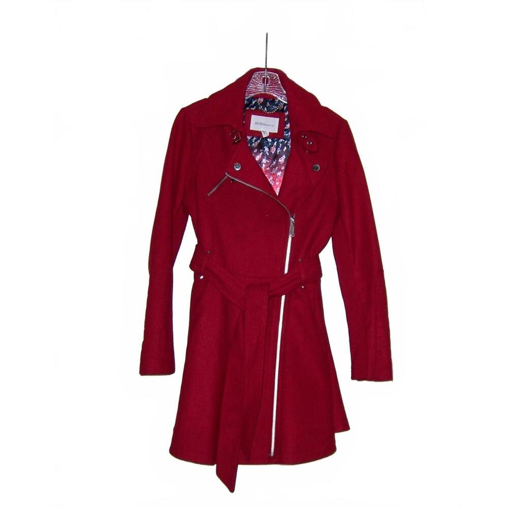 BCBGeneration Red Moto Asymmetrical Trenchcoat Small